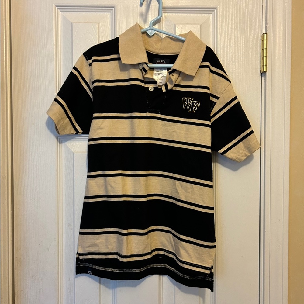 Boy’s👦🏻Black & Tan Wake Forest🏫Striped Polo👕Shirt Sz S (5-6 Yr)
